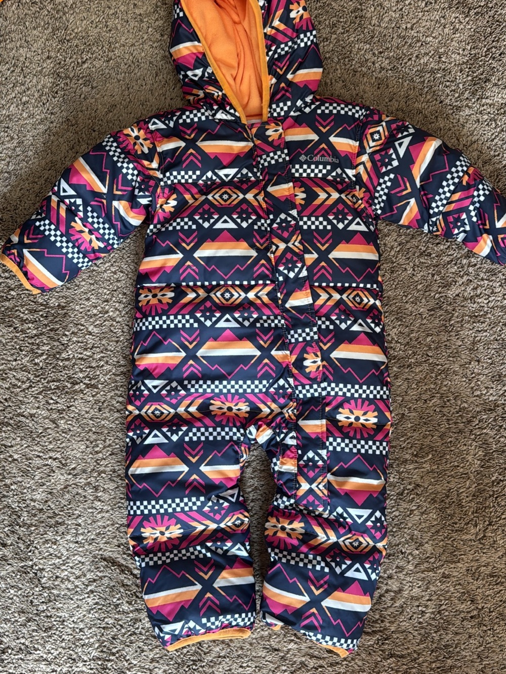 Columbia Kids Navy, Orange & Pink Geometric Insulated One-Piece